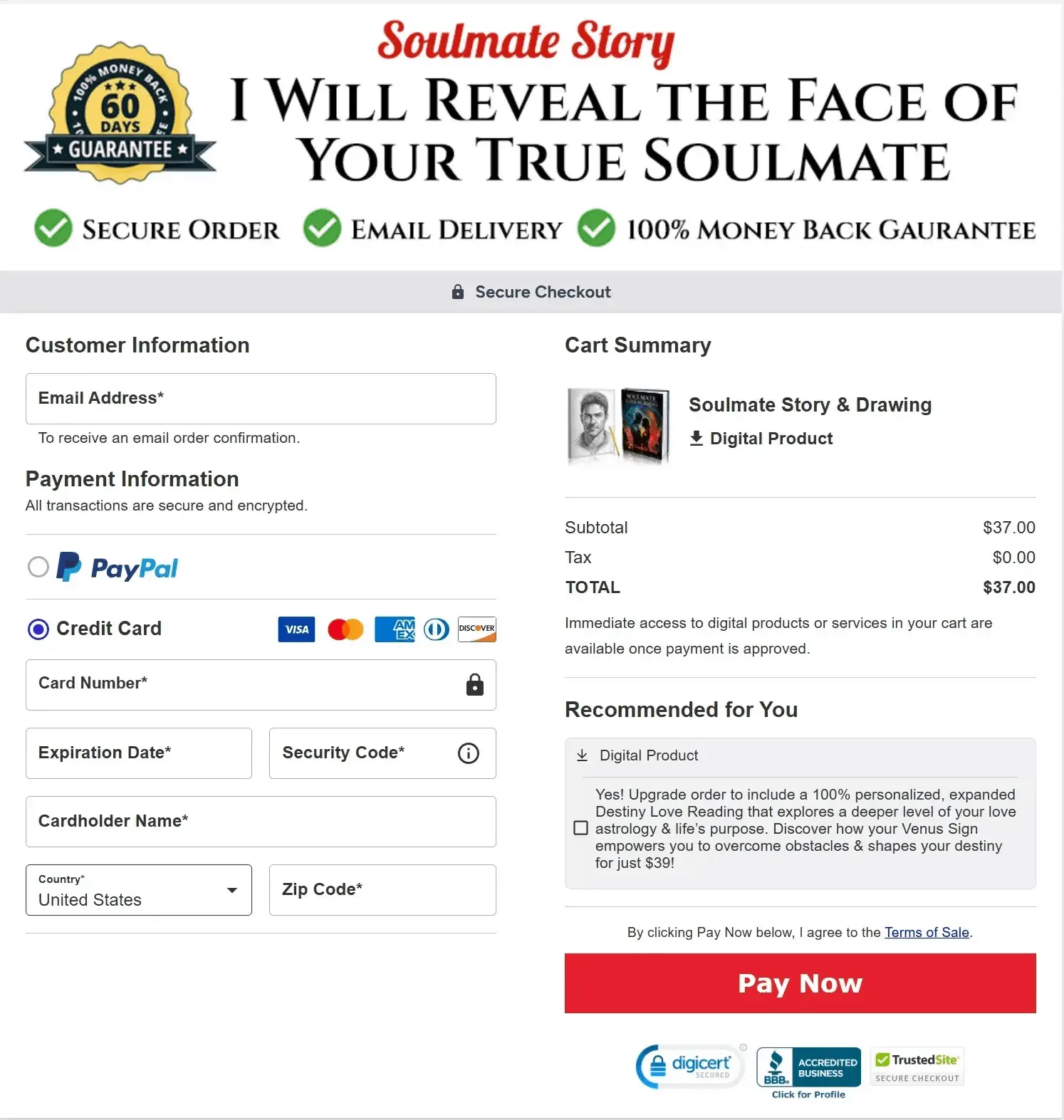 Soulmate Story secure checkout page
